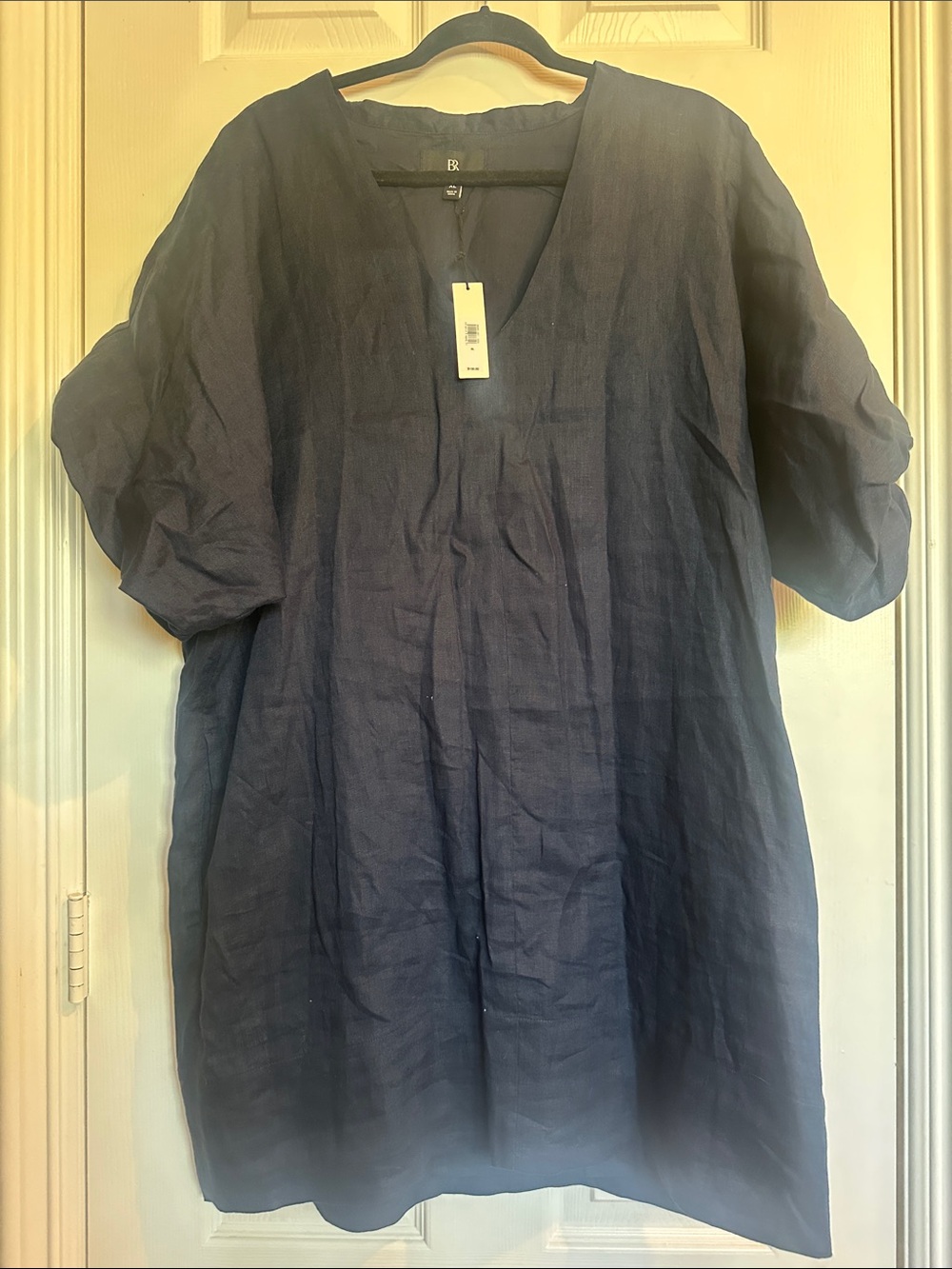 Banana Republic Navy Linen V-Neck Puff Sleeve Dress. XL. New with tags.